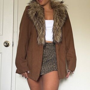 Nordstrom Tan Teddy Jacket with Faux Fur Collar